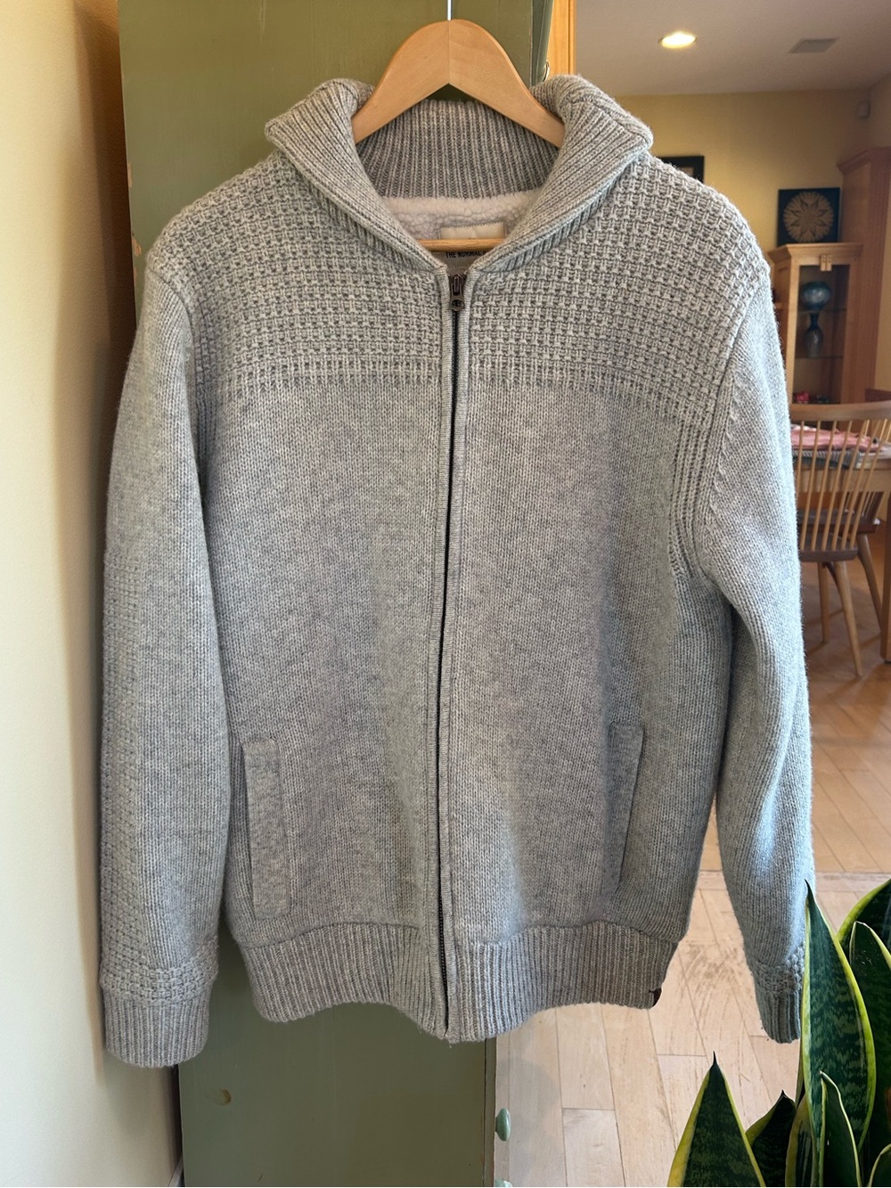 The Normal Brand Men’s Knit Wool Sherpa Lined Zip Up Sweater Jacket Stone Medium